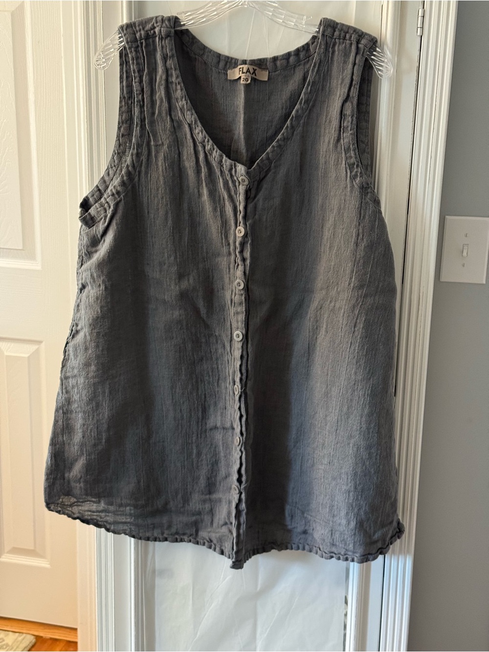 Flax Charcoal Gray Linen Button-Front Sleeveless Tunic Size 2G